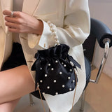 Vvsha Brand Shoulder Bags For Women High Quality Luxury Ladies Handbag Black Bead Pearl Imitation Silk Female Bucket Crossbody Bag