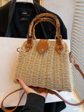 Vvsha Woven Bag 2023 New Summer Women's Exquisite Bamboo Handle Design Straw Woven Shoulder Bag Leisure Vacation Beach Crossbody Bag