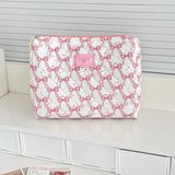 Vvsha New Kawaii Pink Bowknot Women Cosmetic Quilted Bag Large Capacity Toiletry Makeup Storage Handbag Pouch Mermaid Zipper Bags