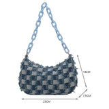 Vvsha Vintage Denim Women Shoulder Underarm Bags Casual Checked Small Handbags Acrylic Chain Tote Bags Female Simple Shoulder Bags