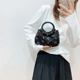 Vvsha Cherry Canvas Handbag 2024 New Summer Girl Cute Round Handle Contrast Color Zero Wallet Lightweight Fashion Women's Phone Bags