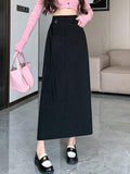 Vvsha High Waist Long Skirt Women New Arrival 2024 Autumn Korean Style All-match Solid Color Office Lady Elegant A-line Skirts