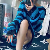 Vvsha New Goth Punk Gothic Sweater Oversized Pullovers Women Striped Cool Hollow Out Hole Broken Jumper Harajuku Aesthetics Sweater