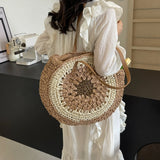 Vvsha Summer Straw Bags for Women Round Shoulder Bag Travel Handmade Woven Beach Handbags Female Large Capacity Totes Shopping Bags