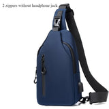 Vvsha Men Bag Fashion New Solid Color Men Chest Bag Outdoor Casual Fashion One Shoulder Crossbody Bag Nylon USB Charging Shoulder Bags