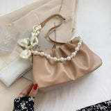 Vvsha Fashion Pleated Crossbody Shoulder Bag Fashion Cloud PU Leather Small Handbags Purse Women Pearl Luxury Design Underarm Bags