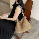 Vvsha Straw Woven Straw Beach Bag Fashion Large Capacity Knot Shoulder Straps Single Shoulder Bag Tote Bag Travel