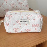 Vvsha New Fashion Bowknot Women Quilted Makeup Bag Portable Tote Cosmetic Toiletry Storage Pouch Handbag Flower Cotton Zipper Bags