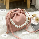 Vvsha Pearl Chain Handbag Fashion PU Bucket Shoulder Bag For Lady