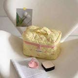 Vvsha New Cartoon Bow Knot Tote Makeup Zipper Bag Women Large Capacity Quilting Pouch Washbag Cute Portable Cosmetic Storage Bag