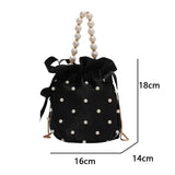 Vvsha Brand Shoulder Bags For Women High Quality Luxury Ladies Handbag Black Bead Pearl Imitation Silk Female Bucket Crossbody Bag