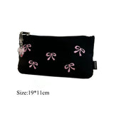 Vvsha 1PC  Black Canvas Pen Bags Girl Heart Embroidered Bow Pencil Case Stationery Bag Cosmetics Storage Bag Pencil Case