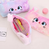 Vvsha Christmas gift Cartoon Plush Pencil Pouch Cute Cat Pencil Case Pen Bag Zipper Fluffy Large Capacity Kawaii Pen Pouch School Office Supplies