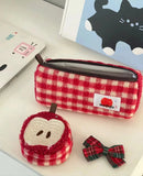 Vvsha Cute Apple embroidery Pen bag Catoon Pencil Case Kawaii Storage Bag Cosmetic Bag Korean Stationery School Supplies Children Gift