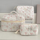 Vvsha New Fashion Bowknot Women Quilted Makeup Bag Portable Tote Cosmetic Toiletry Storage Pouch Handbag Flower Cotton Zipper Bags