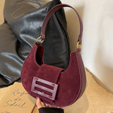 Vvsha Burgundy High-end Underarm Bag 2024 Autumn/Winter Women's Matte Suede PU Splicing Elegant Crossbody Bags Retro Texture Handbag