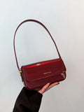 Vvsha Burgundy PU Crossbody Bag Luxury Ladies Lacquer Leather Shining Fashion Letter Underarm Bags Elegant Classics Commuting Handbag