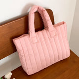 Vvsha New Pink Ladies Tote Bags Large Capacity Cotton Padded Bolsa Solid Color Casual Fashion Luxuy Shoulder Simple Nylon Elegant Bag