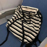 Vvsha Maillard Idle Sle Stripe Fashion Canvas Backpack 2024 Spring and Summer New Knitted Schoolbag Large Capacity Backpack