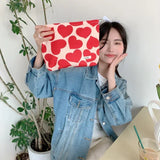 Vvsha Large Capacity Heart Print Pattern Plush Makeup Bag Clutch Cosmetic Organizer Travel Wash Toiletries Storage Bag Makeup Pouch