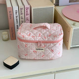 Vvsha New Cartoon Bow Knot Tote Makeup Zipper Bag Women Large Capacity Quilting Pouch Washbag Cute Portable Cosmetic Storage Bag