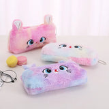 Vvsha Christmas gift Cartoon Plush Pencil Pouch Cute Cat Pencil Case Pen Bag Zipper Fluffy Large Capacity Kawaii Pen Pouch School Office Supplies