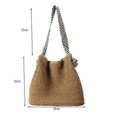 Vvsha Straw Woven Straw Beach Bag Fashion Large Capacity Knot Shoulder Straps Single Shoulder Bag Tote Bag Travel