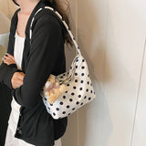 Vvsha 1pcs pure color polka dot shoulder bag fashion armpit bag bucket bag comes with pendant