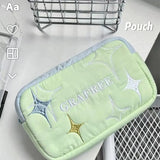 Vvsha Christmas gift Original Mint Green Fresh Star Spring/Summer Embroidered Makeup Bag Pen Bag Large Capacity Travel Storage Bag Korean Stationery