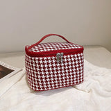 Vvsha New Women Houndstooth Pattern Tote Makeup Bag Portable Travel Organizer Cosmetic Toiletry Storage Bags Large Capacity Zipper Bag