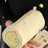 Vvsha Christmas gift Lemon Star Yellow Pen Bag Large Capacity Cute Pencil Cases Storage Bag Embroidered Stationery Bag Student Style Pencil Pouch