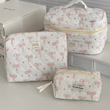 Vvsha New Fashion Bowknot Women Quilted Makeup Bag Portable Tote Cosmetic Toiletry Storage Pouch Handbag Flower Cotton Zipper Bags