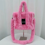 Vvsha Fuzzy Pink Faux Fur Ladies Winter Handbag Brand Designer Fluffy Plush Sqaure Shoulder Purse 2023 Elegant Women's Tote Bag