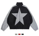 Vvsha Spring Bomber Jacket Men Women Vintage Star Pattern Harajuku Y2k Windbreaker Coat Streetwear Zipper Patchwork Outerwear Unisex