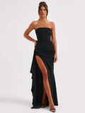 Vvsha Ravish in Slit Strapless Maxi Dress