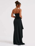 Vvsha Ravish in Slit Strapless Maxi Dress