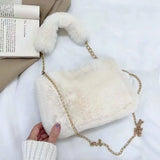 Vvsha Fashion Women Fluffy Shoulder Bags Female Winter Chain Underarm Bag Solid Color Handbag Soft Plush Handle Bag