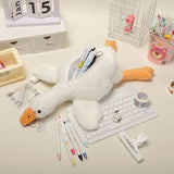 Vvsha Christmas gift Korean White Goose Plush Pen Bag Student Fun Animal Pencil Cases Cartoon Stationery Storage Bag Shark Doll Cute Pencil Pouch