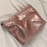 Vvsha Simple Shiny Sequins Silver Clutch Cosmetic Handbag Makeup Bag Portable Women Toiletries Skincare Storage Bag Organizer Pouch