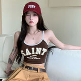 Women's Camisole Padded Fashion Sleeveless  Korean Version Letter Print Vintage Clothes Y2k Corset Crop Top