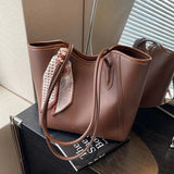 Vvsha Scarf Accent Leather Tote Bag