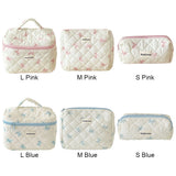 Vvsha Cute Bow Flower Quilting Cotton Makeup Bag Women Zipper Cosmetic Organizer Female Cloth Handbag Portable Toiletry Case for Girls