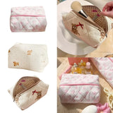 Vvsha Cotton Quilted Makeup Bag Coquette Accessories Make up Bag Organizer Cute Bear Cosmetic Pouch Travel Makeup Bag for Women