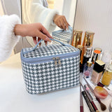 Vvsha New Women Houndstooth Pattern Tote Makeup Bag Portable Travel Organizer Cosmetic Toiletry Storage Bags Large Capacity Zipper Bag