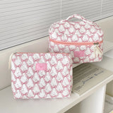 Vvsha New Kawaii Pink Bowknot Women Cosmetic Quilted Bag Large Capacity Toiletry Makeup Storage Handbag Pouch Mermaid Zipper Bags