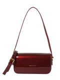 Vvsha Burgundy PU Crossbody Bag Luxury Ladies Lacquer Leather Shining Fashion Letter Underarm Bags Elegant Classics Commuting Handbag