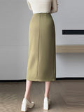 Vvsha High Waist Pencil Skirt Women New Arrival 2024 Autumn Korean Style Solid Color Elegant Slim Office Lady Long Skirts