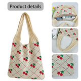 Vvsha Fashion Cherry Knitting Shoulder Bag for Women Raffia Woven Boho Hand Bag Large Travel Shopping Bag Causal Crochet Tote Handbags