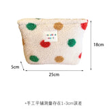 Vvsha New Colorful Striped Dot Plush Clutch Cosmetic Bag Large Capacity Makeup Pouch Toiletries Bag Travel Outdoor Makeup Storage