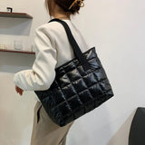 Vvsha New Fashion Large Tote Padded Handbags Autumn Quilted Women Shoulder Bags Luxury PU Down Cotton Thread Crossbody Bag Winter Bag